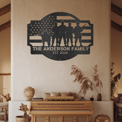 Customizable Soldiers and American Flag Family Sign