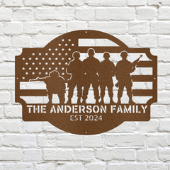 Customizable Soldiers and American Flag Family Sign