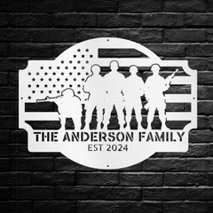 Customizable Soldiers and American Flag Family Sign