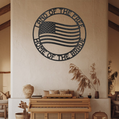 "Land of the Free Home of the Brave" Encircled American Flag Metal Wall Art