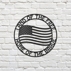 "Land of the Free Home of the Brave" Encircled American Flag Metal Wall Art