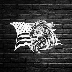 American Flag and Bald Eagle Head Metal Wall Art