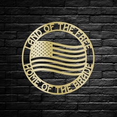 "Land of the Free Home of the Brave" Encircled American Flag Metal Wall Art