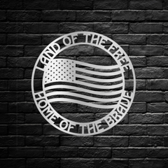 "Land of the Free Home of the Brave" Encircled American Flag Metal Wall Art