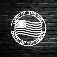 "Land of the Free Home of the Brave" Encircled American Flag Metal Wall Art