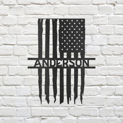 Vertical American Flag Metal Wall Art with Customizable Last Name