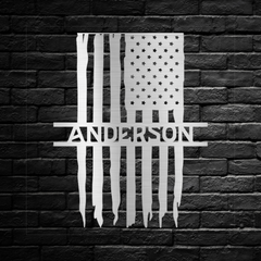 Vertical American Flag Metal Wall Art with Customizable Last Name