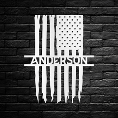 Vertical American Flag Metal Wall Art with Customizable Last Name