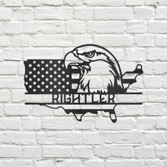 Customizable American Flag United States Shape with Bald Eagle Head Metal Wall Art