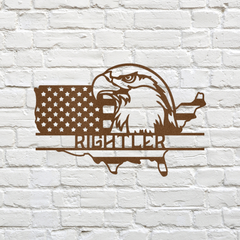 Customizable American Flag United States Shape with Bald Eagle Head Metal Wall Art