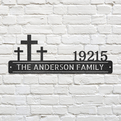 Customizable Three Crosses Address Sign