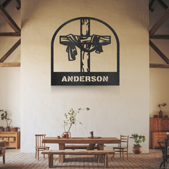 Customizable Cross with Draped Cloth Enclosed Metal Wall Art