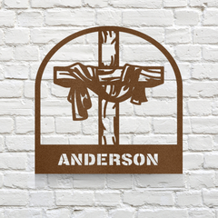 Customizable Cross with Draped Cloth Enclosed Metal Wall Art