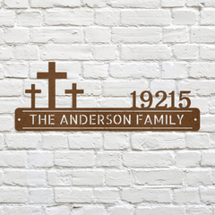 Customizable Three Crosses Address Sign