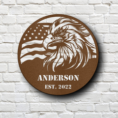 Customizable Bald Eagle and US Flag Circle Metal Wall Art