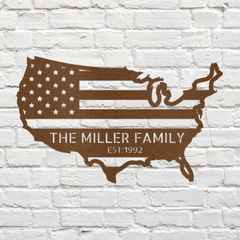 Customizable USA Map Metal Sign with American Flag