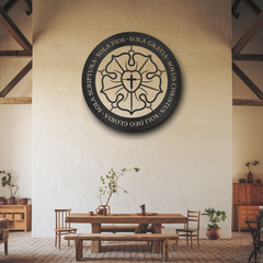 Luther Rose Cross with Five Solas of the Reformation Metal Wall Art