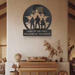 "Land of the Free Because of the Brave" Soldiers Circle Metal Wall Art