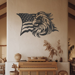 American Flag and Bald Eagle Head Metal Wall Art