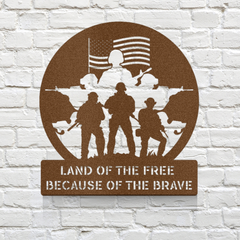 "Land of the Free Because of the Brave" Soldiers Circle Metal Wall Art