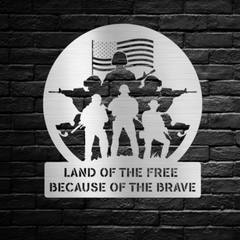 "Land of the Free Because of the Brave" Soldiers Circle Metal Wall Art