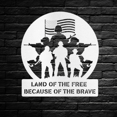 "Land of the Free Because of the Brave" Soldiers Circle Metal Wall Art