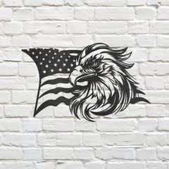 American Flag and Bald Eagle Head Metal Wall Art