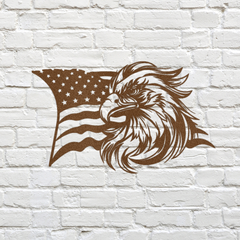 American Flag and Bald Eagle Head Metal Wall Art