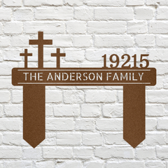 Customizable Three Crosses Address Sign